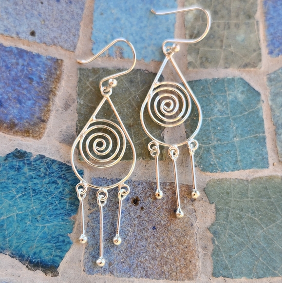 Sterling Silver Swirl dangle earrings - Picture 9 of 14
